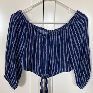 Blue & White Striped Crop Top with Ties